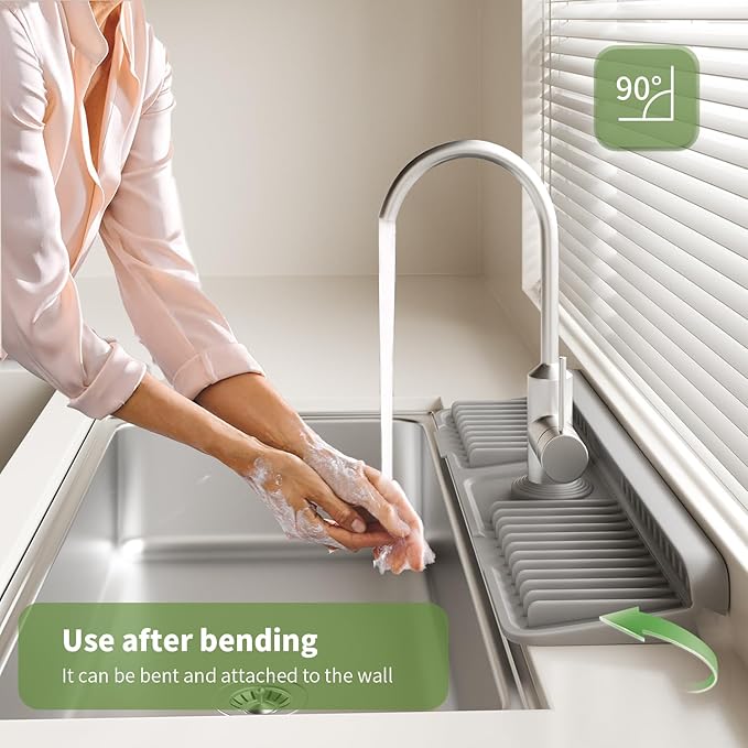 Faucet Mat for Kitchen Sink, 2025 New Silicone Sink Splash Guard, 7°Slope Fast Self-draining, Fast Drying Tidy Faucet Mat Splash Guard