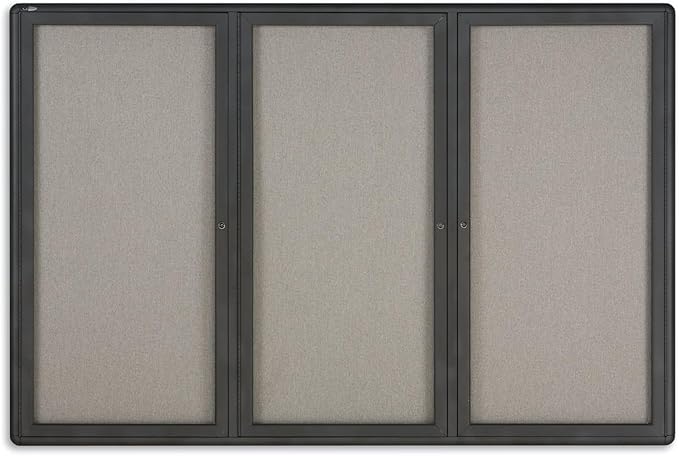 Quartet Bulletin Board, 6' x 4' Enclosed Fabric Notice Board, Lockable Swing Doors, Graphite Frame (2367L)