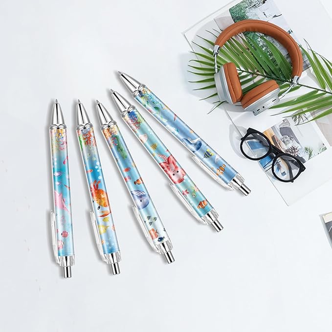 10 PCS Under Sea Ballpoint Pens Retractable Fish Shark Pens Under The Sea Party Favors with 1mm Black Ink Replaceable Pen Refill for Birthday Office Supplies Thanksgiving Christmas Gift