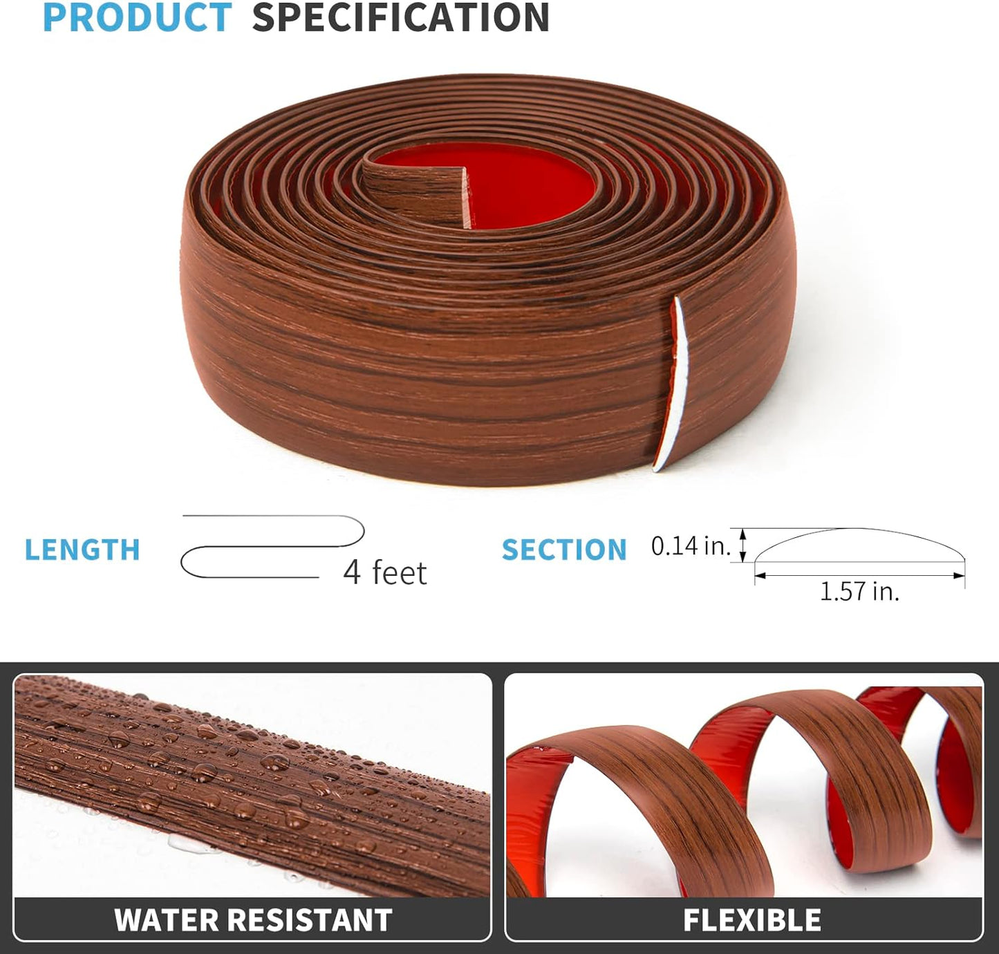 Art3d Self Adhesive Vinyl Floor Transition Strip,Laminate Floor Strip Floor Flat Divider Strip for Joining Floor Gaps, Carpet Threshold Transition, Floor Tiles (4 FT, 1.57in, Cherry)