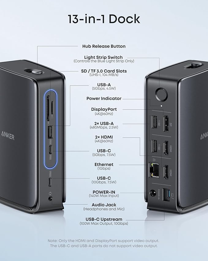 Anker Nano Laptop Docking Station with Detachable Hub, 13-in-1 USB-C Triple Display Docking with 2 HDMI+1 DP, 10 Gbps USB-C, 3 USB-A, Audio, SD/TF, Ethernet, 100W Max PD for Dell, Lenovo, HP, and More