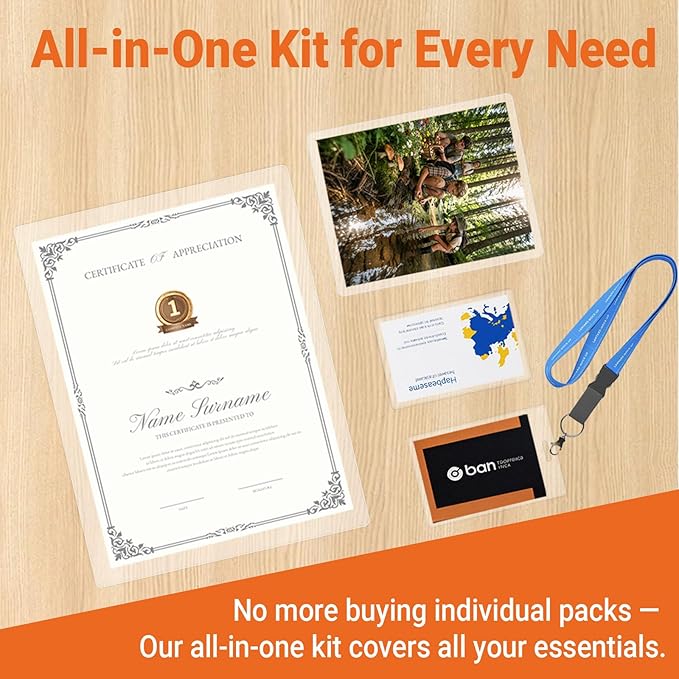 Binditek 5 Mil Thermal Laminating Pouches, 200 Pack, Assorted Sizes, Ultra Clear — Letter 9x11.5, Photo 4.3x6.3, ID 2.5x4.25