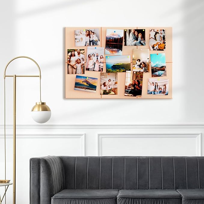MaxGear Large Cork Board for Wall 36" x 24", Peach Beige Bulletin Board, 6 Pack Felt Wall Tiles with Pushpins, Cork Boards for Office Push Pin Board Tack Board Felt Board