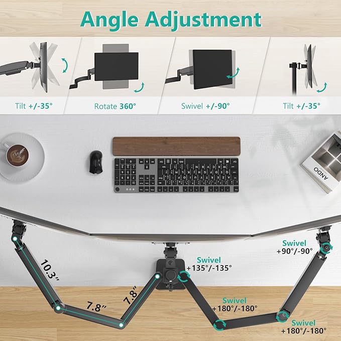 WALI Triple Monitor Mount, 3 Monitor Desk Mount with Premium Gas Spring Arm for Screens 13-27 Inch, Multiple Monitors Stand with Tilt, Swivel, Rotation, Mounting Holes 75/100 mm, Black