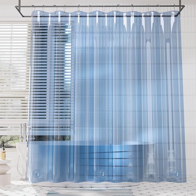 AmazerBath Premium EVA Shower Curtain Clear Blue, Luxury Shower Curtain Blue Jelly-Like Soft, Waterproof Bathroom Curtain with 3 Weighted Stones and 12 Grommets, Recyclable Packaging