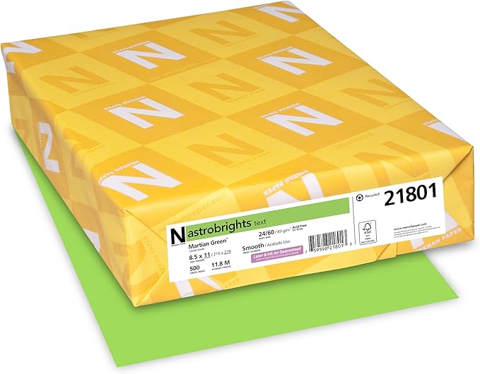 Neenah Astrobrights Premium Color Paper, 24 lb, 8.5 x 11 Inches, 500 Sheets, Martian Green (WAU21801)