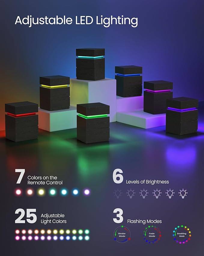 VASAGLE Nightstands with LED Lights, Set of 2, Adjustable Light Colors, Bedside Tables, Side Tables with 3 Drawers, Modern Style, 13.8 x 15.7 x 21.7 Inches, Ebony Black ULET799T58