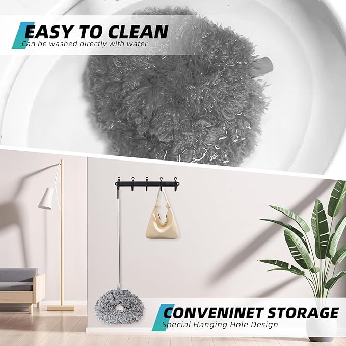 DRQ Ceiling Fan Cleaner Duster, 2 Pack Reusable Microfiber Duster with Extension Pole, 13 to 48 Inch Fan Blade Cleaner, Removable Dusters for Cleaning Walls Bookshelves Door Window Top (Grey)