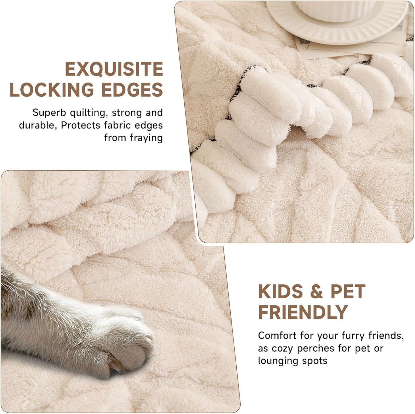OTOB Pet Couch Covers for 3 Cushion Couch Sofa, Washable & Non Slip Fuzzy Plush Sofa Cushion Covers, All Seasons Geometric Jacquard Modern Soft Dog Bed Mat Slipcovers Protector (White, 27.6"x70.9")