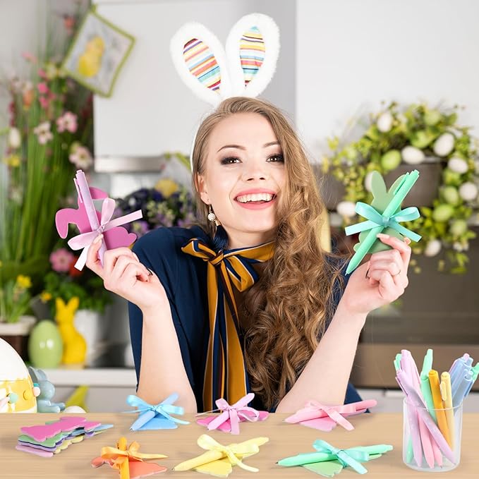 24 Set Easter Bunny Sticky Notes and Pens Set Easter Gifts Colorful Rabbit Self Sticky Note with Pens Rabbit Memo Pads for Classroom Office Supplies Goodies Bag Basket Stuffer Prizes