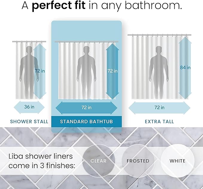 LiBa Bathroom Shower Curtain - Waterproof Plastic Shower Curtain Premium PEVA Non-Toxic with Rust Proof Grommets 10G Heavy Duty Bathroom Accessories 72x72