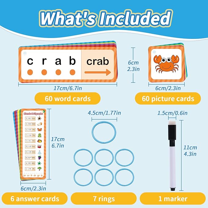 Phonics Games Flash Cards for Kids, CVC Word Games, Educational Speech Therapy Toys for Toddlers, Learn to Read & Spell, Preschool Kindergarten Learning Activities, Homeschool Essentials