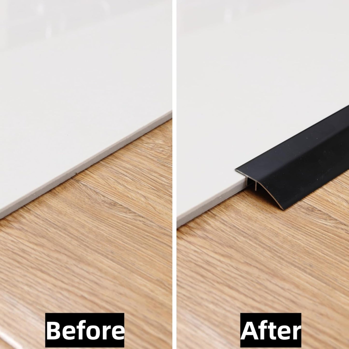Gaahing Aluminum Floor Transition Threshold Strip, Bridge The Height Gap Between 0.2 to 0.5 inches for Doorway Ramp Tiles Laminate Planks (2Pcs x 35.4in x 1.7in, Matte Black)