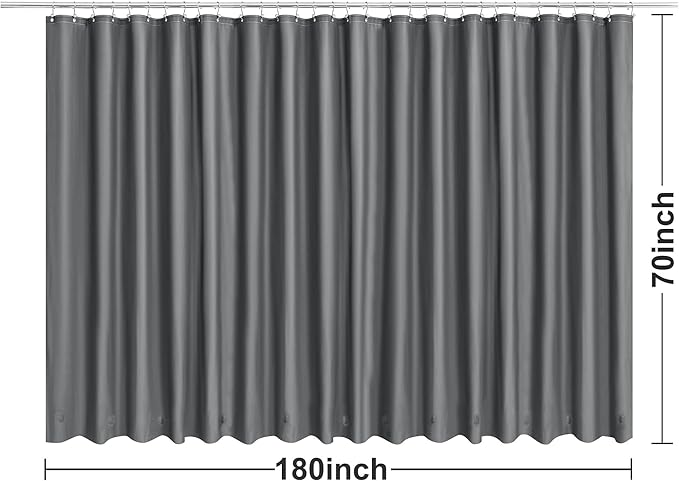 Clawfoot Tub Shower Curtain with 12 Magnets - 36 Metal Hooks Included, 180" W x 70" H Wrap Around, Waterproof PEVA Shower Liner for Bathroom, PVC Free, Metal Grommets - Dark Gray, 180x70