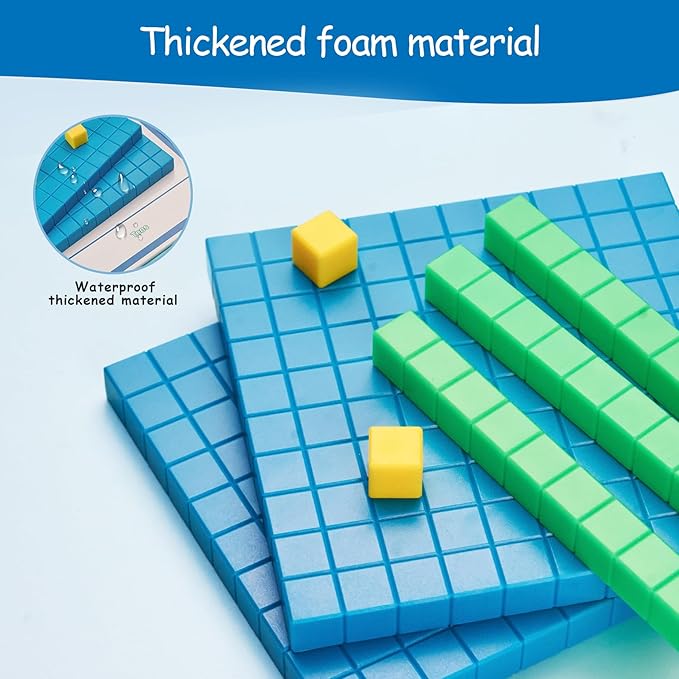 Base Ten Blocks Plastic 147 pcs Math Manipulatives Kindergarten Counting Blocks for Math with 3 dice,Place ValueBlocks for Early Counting MathToy for 1st Grade Homeschool