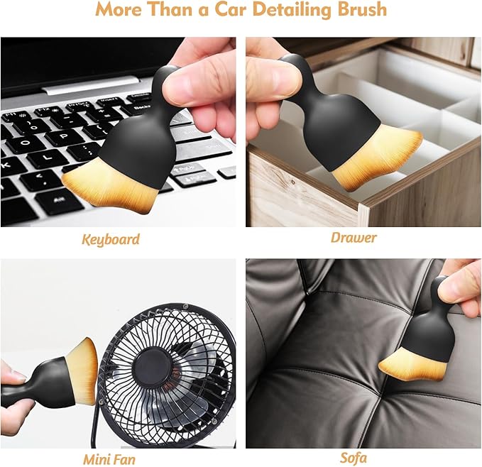 Car Interior Cleaning Brush with Ultra Soft Bristles, Car Duster Interior, Auto Detailing Brushes Dusting Car Accessories for Dashboard, AC Vents, Leather, Scratch-Free (1Pcs_Yellow)