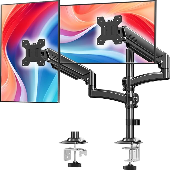 Dual Monitor Stand for Desk, Taller Monitor Arms for 2 Screens up to 32 inch, Ergonomic Adjustable Full Motion Double Computer Monitor Mount, Holds 4.4-22lbs, VESA 75/100mm, Black, Freelift