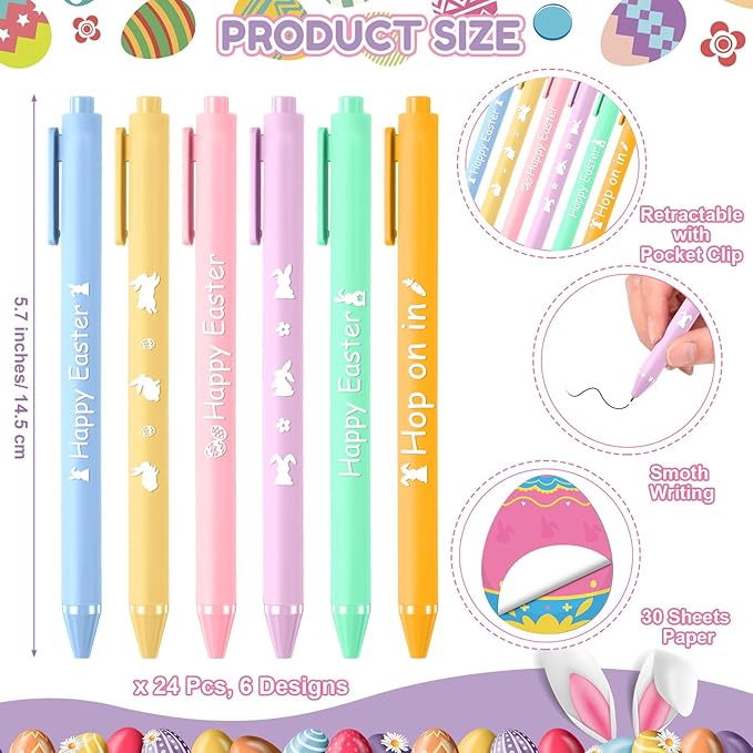 24 Set Easter Eggs Sticky Notes and Pens Set Easter Gifts Colorful Eggs Self Sticky Note Memo Pads with Pens for Classroom Office Supplies Goodies Bag Basket Stuffer Prizes