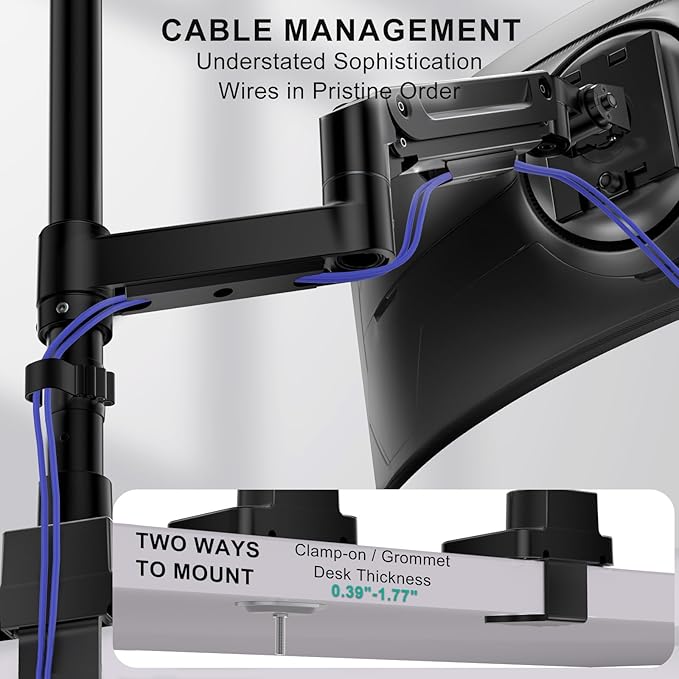 WALI Heavy Duty Monitor Arm Desk Mount for 13-49 Inch Ultrawide Screens, Single Monitor Arm with Full Motion Tilt, Swivel, Rotation, Holds up to 44 lbs, C-Clamp Mount for VESA 75/100mm (GSDM001-P)