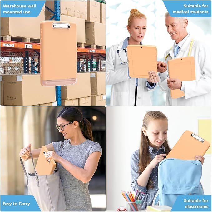 Hongri Clipboard with Storage with Pen Holder, Folder Nursing Clip Board 8.5 x 11 Foilo-Side Opening, High Capacity, Light Weight for Teachers, Classroom. Size 14 x 9.6 x 1.2 in(Light Orange)