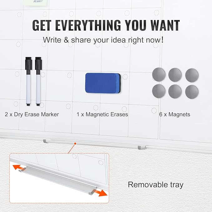 VEVOR Dry Erase Calendar for Wall, 36 x 24 Inches Whiteboard Calendar, Monthly Planner Magnetic Dry Erase Board, 1 Magnetic Erase & 2 Dry Erase Marker & Movable Tray for Restaurant Office Home School
