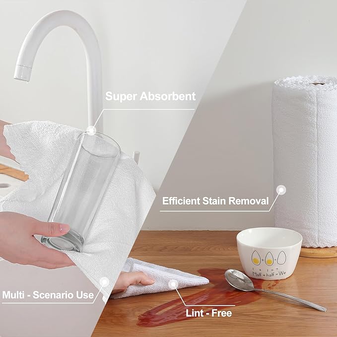 80 Pack Microfiber Cleaning Cloth Roll White Reusable Paper Towels 12"x12" Tear Away Cloth, Microfiber Towels for Cars, Wash Cloths, Lint Free Rags for House, Kitchen,Window,Cleaning Supplies