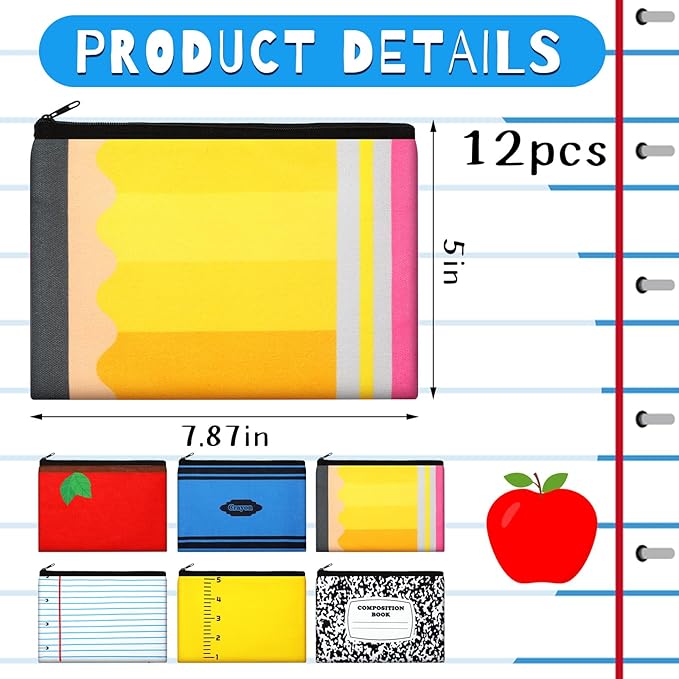 Tenceur 36 Pcs Teacher Appreciation Gifts Bulk 12 Set Pencil Pouch Ballpoints Sticky Notes Pencil Apple Crayon Notebook Designs Thank You Gifts for Teacher Employee Team Coworker Nurse Staff Supplies