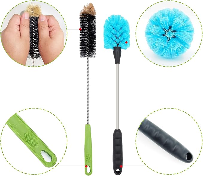 Long Bottle Brush, 17 in Bendable Cleaner Brushes for Cleaning Neck Beer Bottles, Wine, Baby Bottles, Water Bottles, Tumblers, Flask, Bird Feeder, Vase, Pipes and Brewing Supplies Black + Blue/2Pack