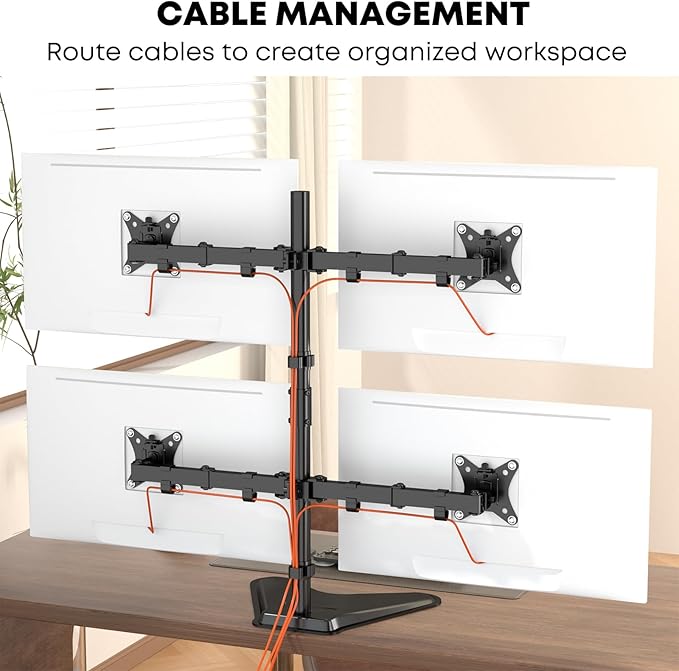 Quad Monitor Stand, Fully Adjustable Stacked 4 Screen Desk Mount for 17 to 32 Inch Computer Screens,Hold up to 19.8lbs Each,Black