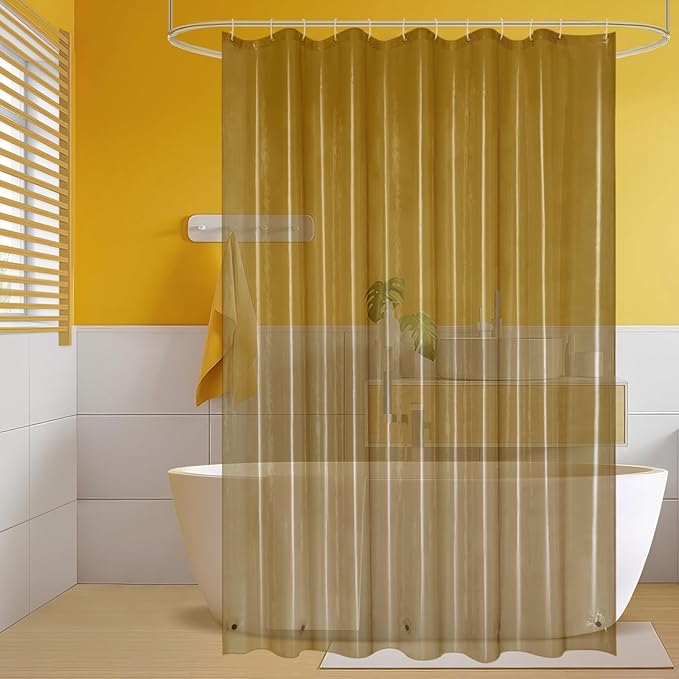 EurCross Waterproof Brown Plastic Shower Curtain with 5 Bottom Magnets, 4G Clear PEVA Shower Curtain Liner for Bathroom 72x72 inches
