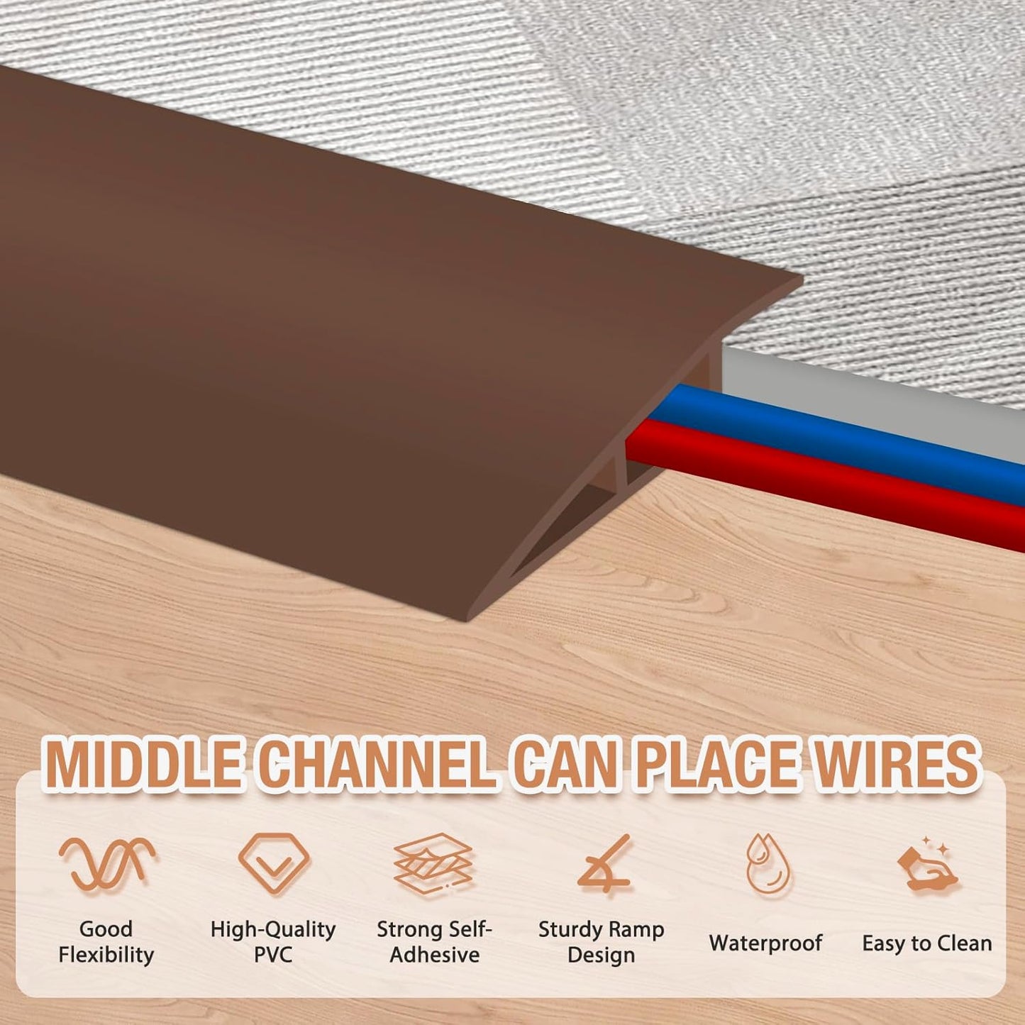 Floor Transition Strip Self Adhesive Vinyl Door Threshold for Doorways Carpet Edging Trim Overlap Edge Reducer for Laminate Floor, Carpet, Tile (Brown, 2/5" to 3/5", 6.6Ft)