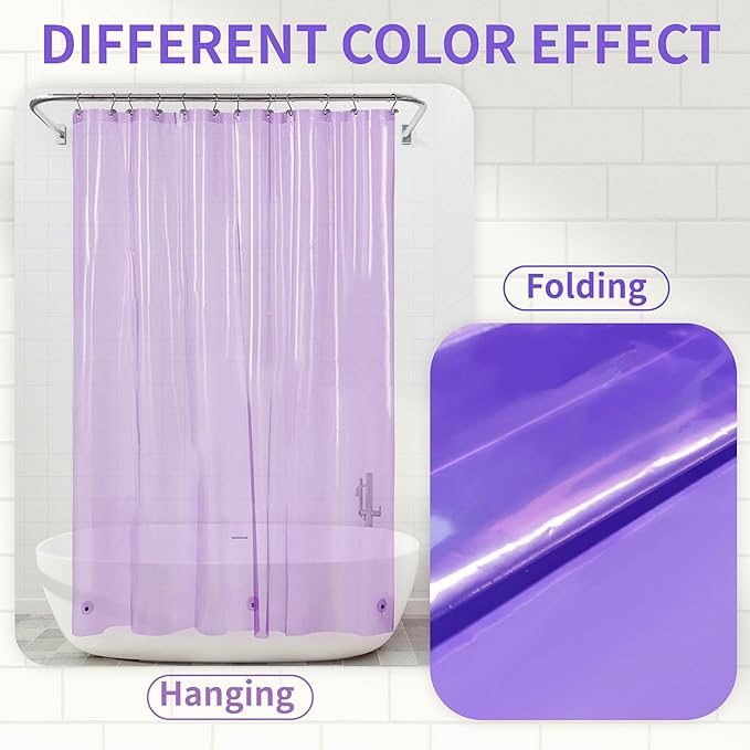 Barossa Design Shower Curtain Liner - Premium Clear Lavender PEVA Shower Liner with 3 Magnets and Metal Grommets, Waterproof Lightweight Standard Size Bathroom Curtains - Translucent Lavender