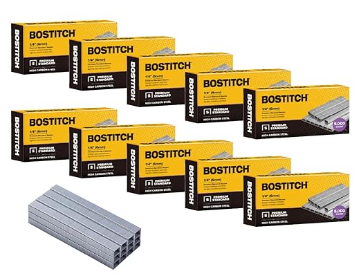 Bostitch Office 50,000 Standard Staples, 1/4" Length,Full Strip Staples, 210/Strip, 5000 Per Box, 10-Pack