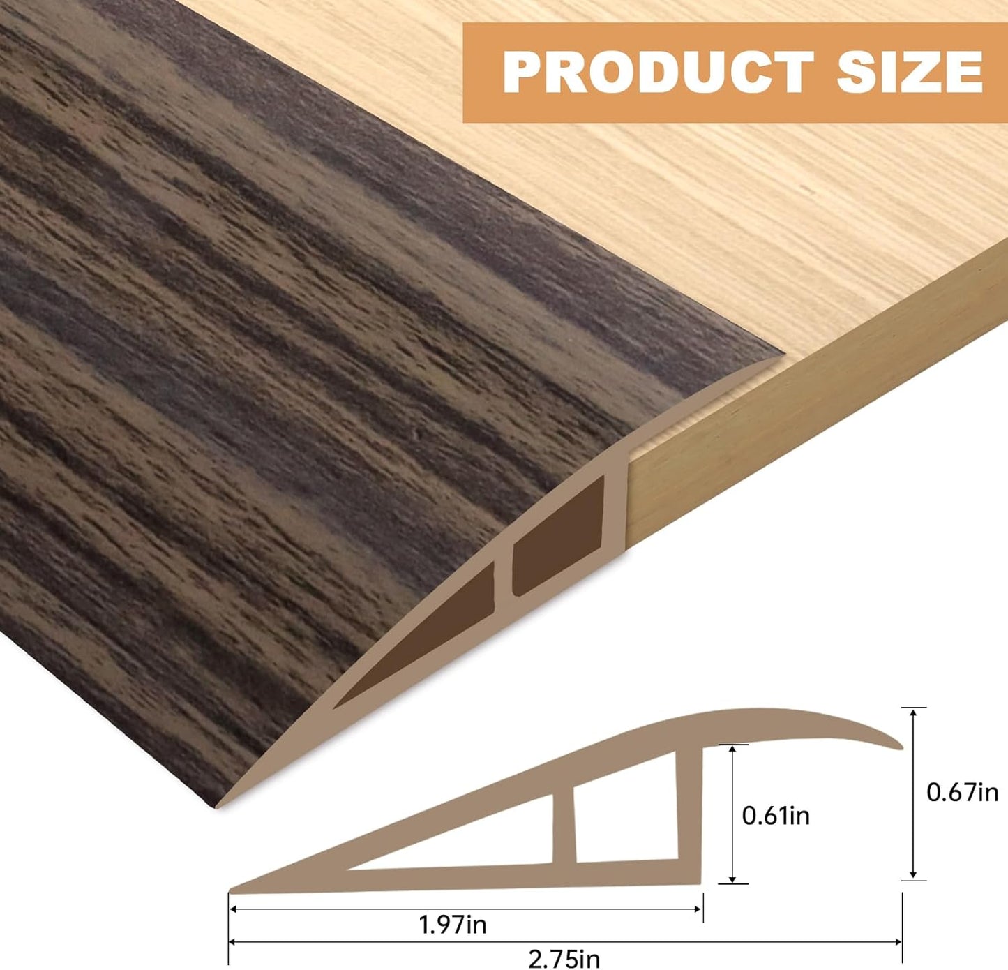 Vinyl Door Threshold Flooring Transition Strip Self Adhesive Carpet Edging Strip for Laminate Doorway Edge Threshold from 2/5" to 3/5" (Grayish Brown Wood Grain, 3.3 Ft)