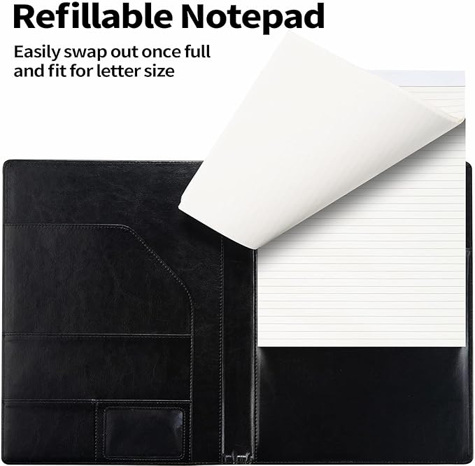 Sooez Padfolio Clipboard, Portfolio Organizer with Notepad, Premium PU Leather Clipboard Folder for Legal Pad, Versatile Clipfolio with Storage, Letter Size Document Holder for School Office, Sky Blue