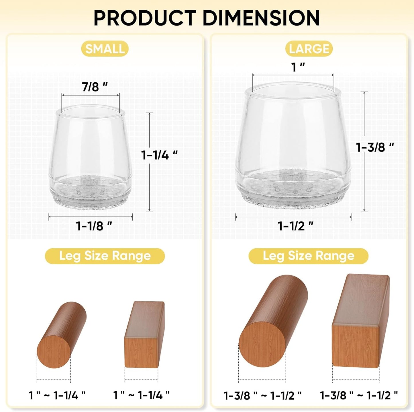 BALEINE 32 Pack Silicone Chair Leg Floor Protectors, Stool Leg Protectors Cap, Non-Slip Chair Leg Caps for Hardwood Floors (Clear Combo 32 Pack)