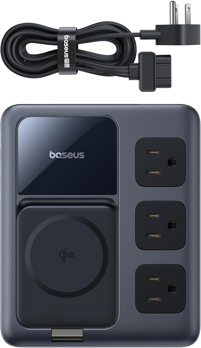 Baseus Nomos 8-in-1 Charging Station 67W, Qi2 Certified 15W Magnetic Wireless Charger with 3AC & 4USB, Foldable Detachable Slim Power Strip for Magsafe, iPhone 16/15 Pro Max, MacBook Pro