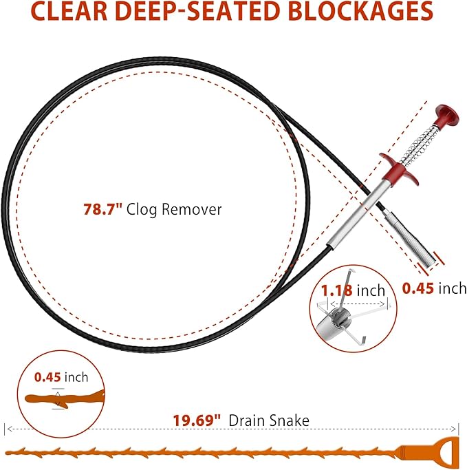78.7inch Drain Snake with Endoscope, Visual Drain Cleaner Tool, Drain Clog Remover & Endoscope Camera, 19.69inch Drain Snake Hair Remover(3pcs), Drain Auger for Sink, Toilet, Bathtub