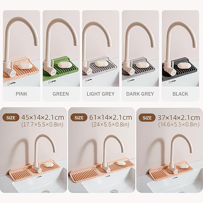 Button Style Faucet Drip Catcher – Silicone Faucet Mat for Kitchen Sink, Leak-Proof Splash Guard with 6° Slope, Behind Faucet Draining Mat, Easy Bathroom & Kitchen Gadgets (Green, 14.5" x 5.5")