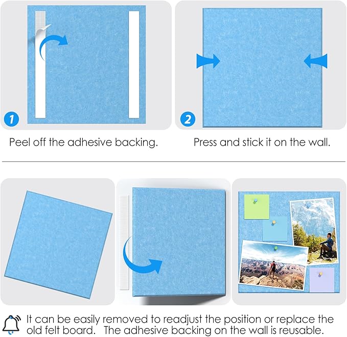 MaxGear Large Cork Board for Wall 36" x 24", Blue Bulletin Board, 6 Pack Felt Wall Tiles with Pushpins, Cork Boards for Office Push Pin Board Tack Board Felt Board