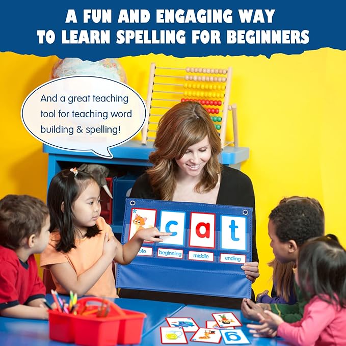 KIKIGOAL CVC Word Builder Desktop Pocket Chart Tent Cards Kit Phonics Games Flash Cards for Preschool Kindergarten Classroom Spelling Educational Toy for Kids Autism Special Education