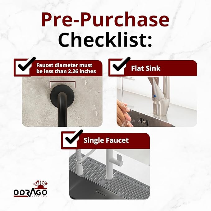 ODRAGO Silicone Kitchen Sink Splash Guard - 24.01 Inch Faucet Mat for Kitchen Sink Water - Longer Faucet Handle Drip Catcher Tray-Sink Guard for Kitchen Sink (Grey)
