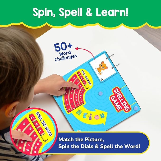 Smartivity Spelling Game Learning Toy for Kids 4-8 Years Old,50+ Picture Cards,Birthday Gift,Educational Word&Vocabulary Building Toy with Rotating Letter Wheels