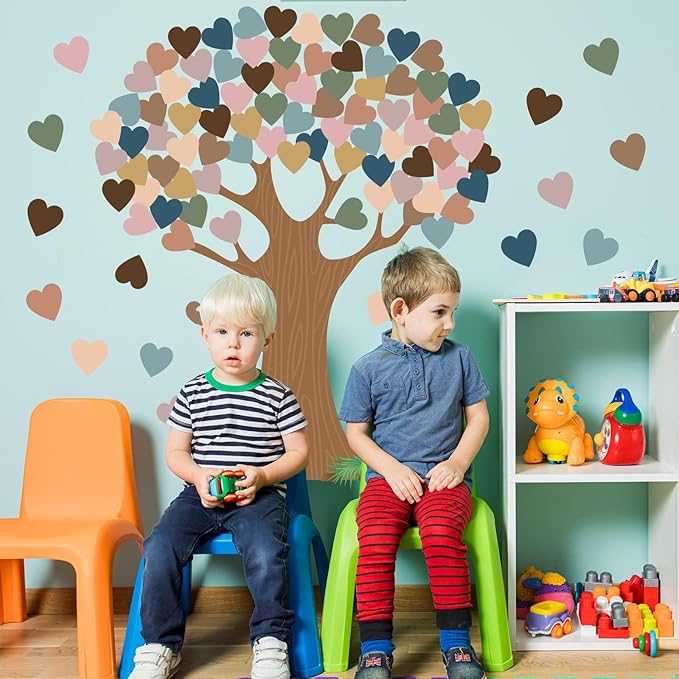 102 Pcs Boho Classroom Tree Bulletin Board Set with Heart Shape Cutouts, Welcome Classroom Bulletin Tree Wall Decors Supplies for School Elementary Teacher Chalkboard