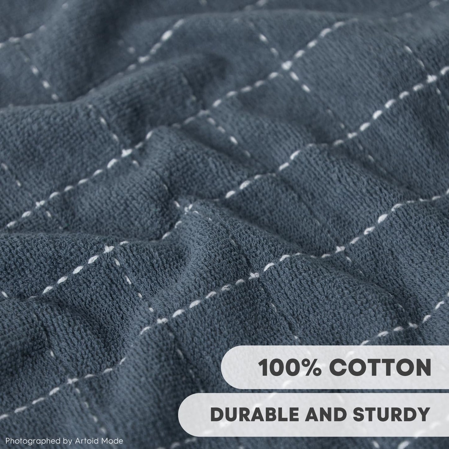 Artoid Mode Checkered Designed Cotton Grey Terry Kitchen Dish Cloths, 12x12 Inch Soft Absorbent Quick Drying Cleaning Kitchen Rags Set of 6