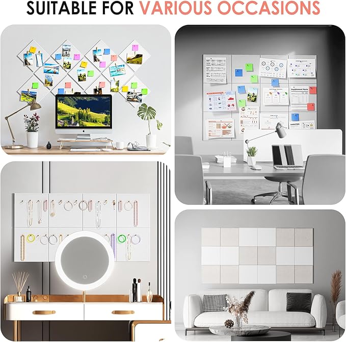 MaxGear Large Cork Board for Wall 48" x 36" White Bulletin Board, 12 Pack Felt Wall Tiles with Pushpins, Cork Boards for Office Pin Board Tack Board for Photo Meno Decor