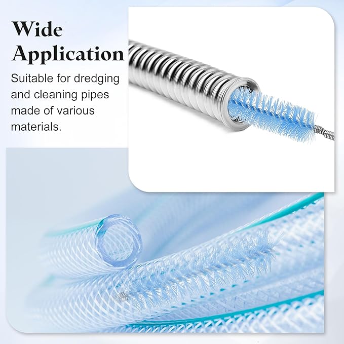 HARFINGTON 3pcs Flexible Long Drain Brush Straw Cleaner Set 61.02" Stainless Steel Double Ended Hose Brush with 8" Nylon Long Tube Pipe Cleaning for Fish Tank Sink Pipe, White
