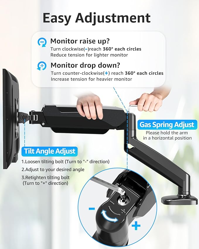 MOUNTUP Single Monitor Desk Mount Holds Screen up to 32 inch, Height Adjustable Monitor Arm, Computer Monitors Stand with Clamp/Grommet Mounting Base, VESA Mounts Fit 4.4-17.6lbs Computer, Black