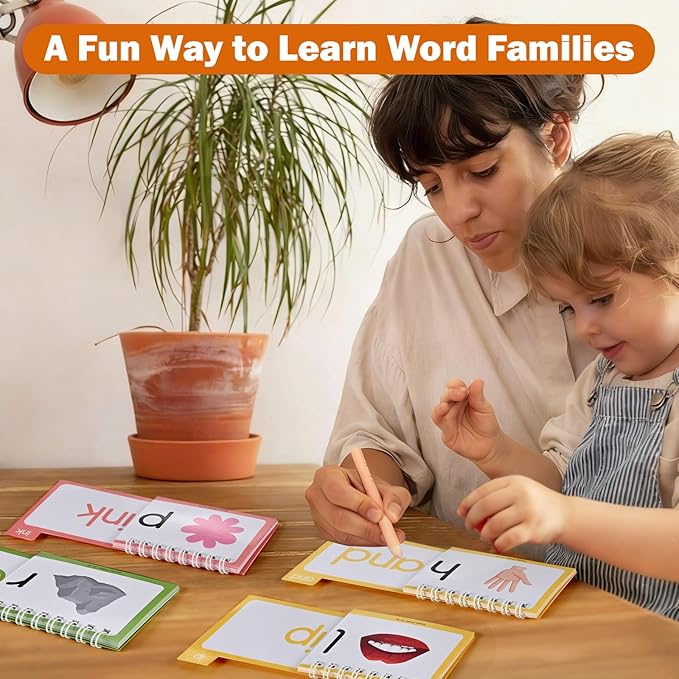 36 Double-Sided Phonics Flash Cards, Word Family Build Book with 72 Word Families, Read and Rhyme Flip Books, Sight Words Flash Cards, Learn to Read Educational Toy for Preschool & Kindergarten