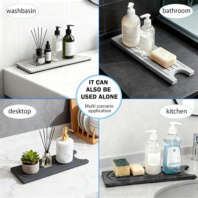Faucet Mat for Kitchen Sink with Raised Feet, Fast Drying Diatomite Stone Sink Tray, Water Absorbent Faucet & Sink Splash Guard, Prevents Moisture Buildup, Durable Protector for Bathroom Counter